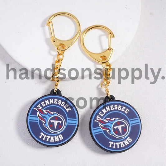 Gold Metal Keychain with Lobster Clasp and Silicone Charm Pendant Tennessee Football Design, Flat Round Shape