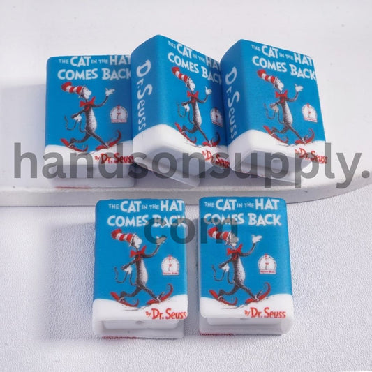 3D Cute Mini Blue Book Cat in the Hat Adventure Themed Children’s Books, Silicone Focal Beads