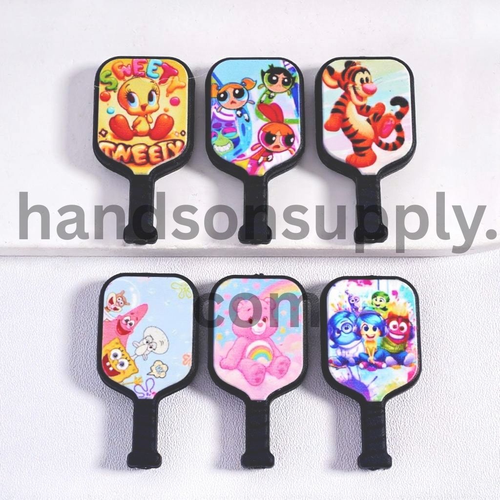 Hand Held Mirror Shape with Cute Animation Characters Print Silicone Focal Beads Random Mix