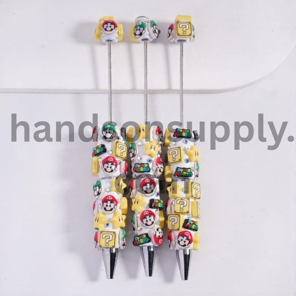 Cute Plumber Character Series Beadable Clay Pens with AB Rhinestones