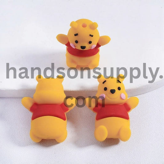 3D Cute Yellow Honey Bear Hug Animal Charm Silicone Focal Bead