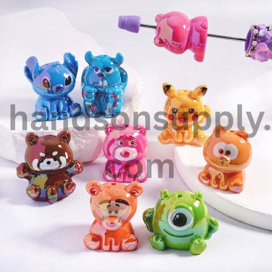 UV Coating Cute Cartoon Character Acrylic Beads Random Mix