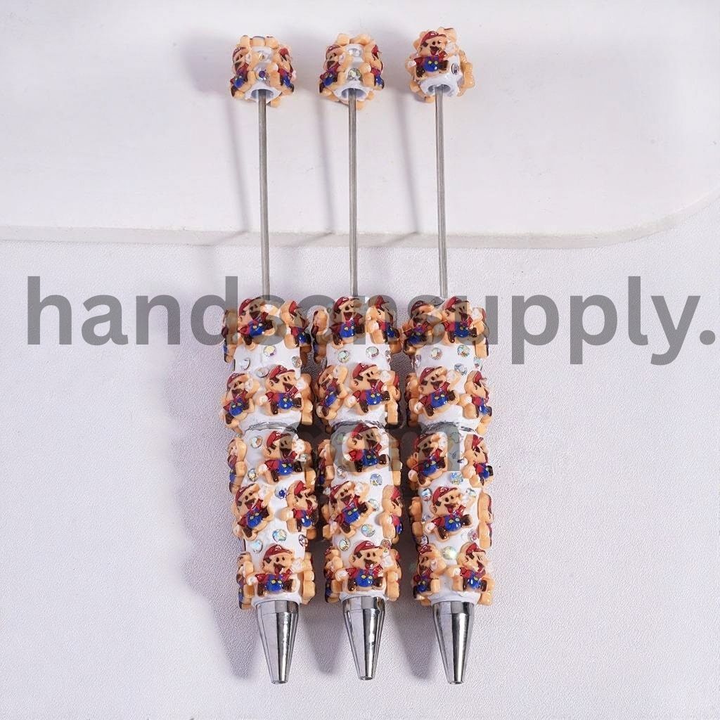 Cute Plumber Cartoon Character and AB Rhinestones Beadable Clay Pen