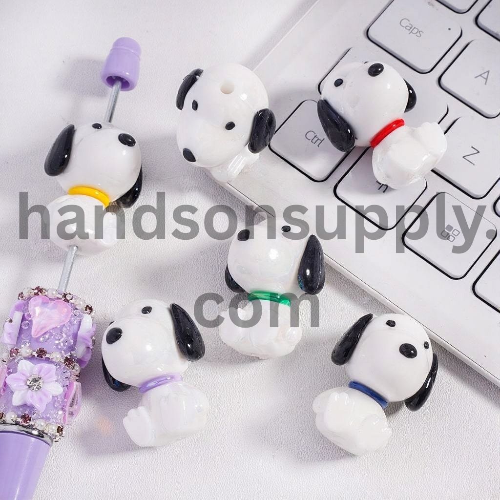 Soft Rubber with Colorful Collars, Adorable Beagle Dog PVC Beads Random Mix