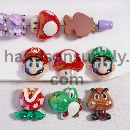 UV Coated Glossy Cute Plumber Character Series Flat Back Acrylic Beads Random Mix