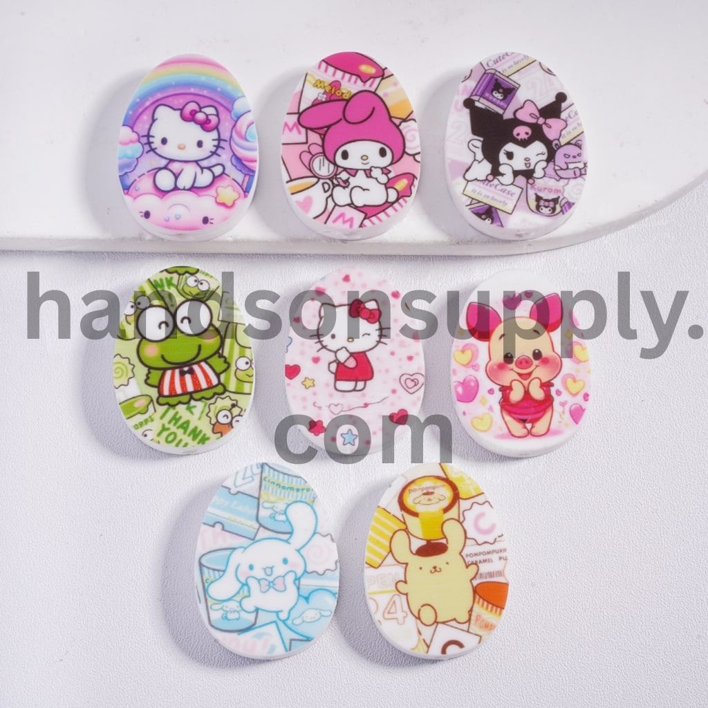 Adorable Character Series Print Flat Oval Shape Silicone Focal Beads Random Mix