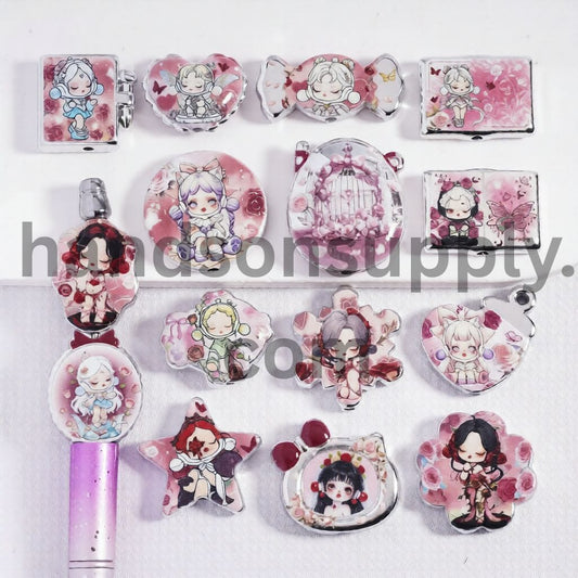 Cute Music Lover Baby Girl Character Listening to Music Series Prints, Different Shape & Design Acrylic Bead For Pendant Random Mix