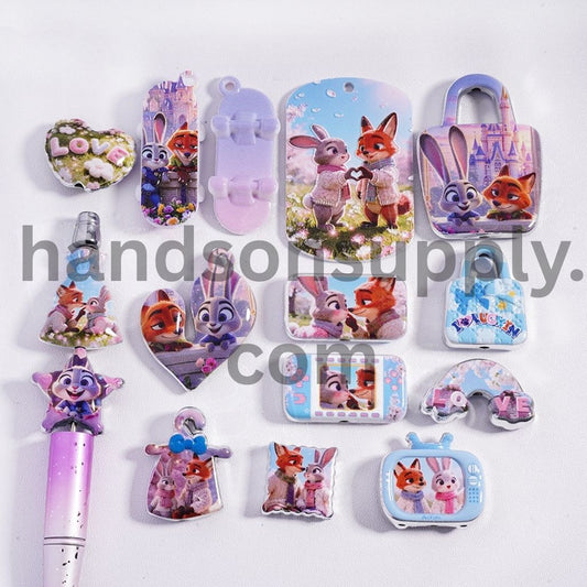Concavo-Convex Crazy Animal City Character Series Print in Various Designs, Acrylic Beads Pendant Random Mix