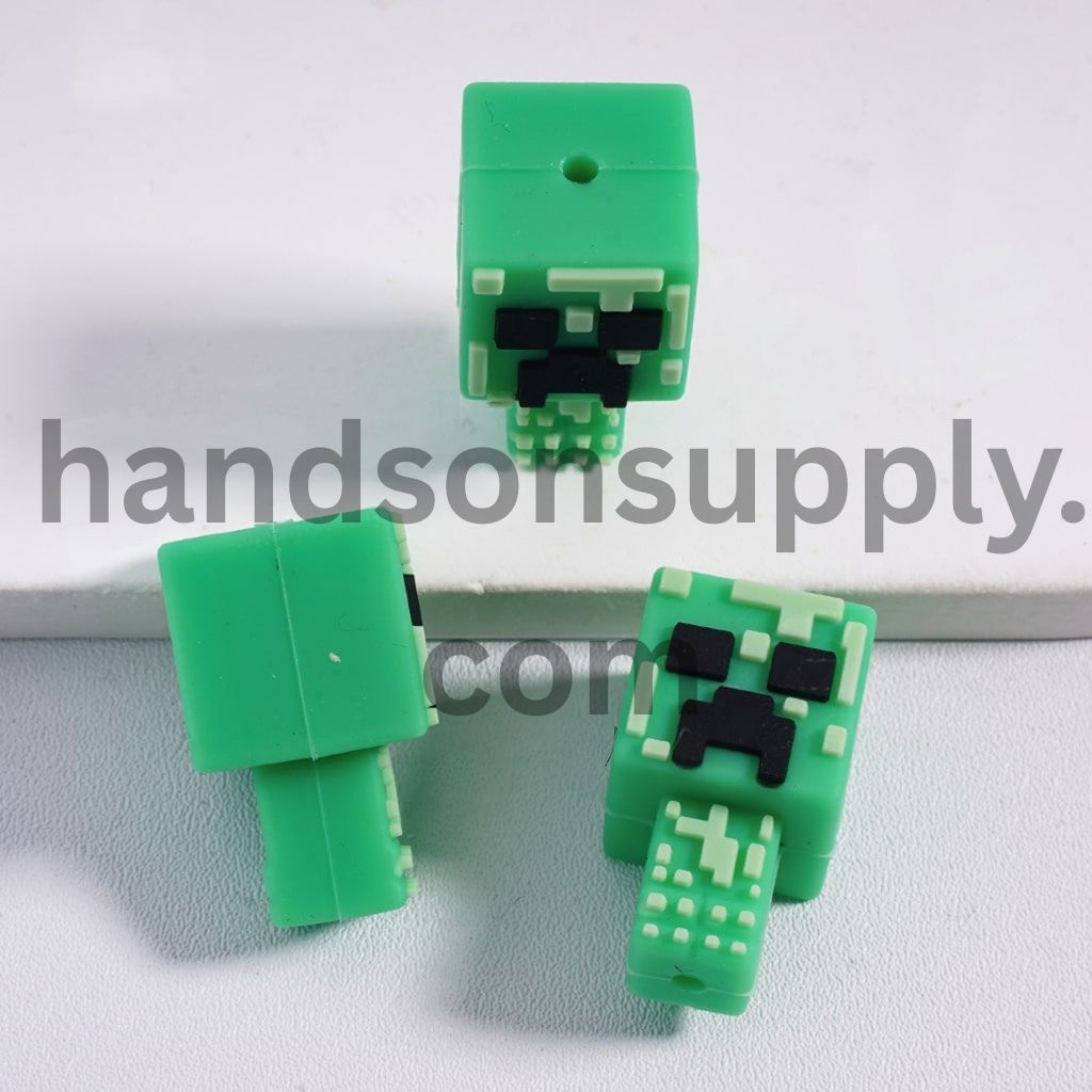 3D Green Hostile Creature Sandbox Game Inspired Silicone Focal Beads