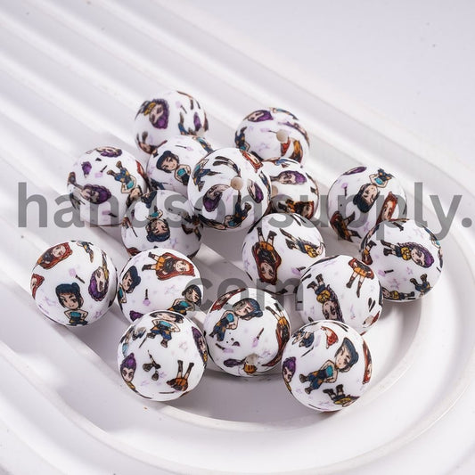 Soft Round Printed Silicone Beads with Girl Band Designs 15mm