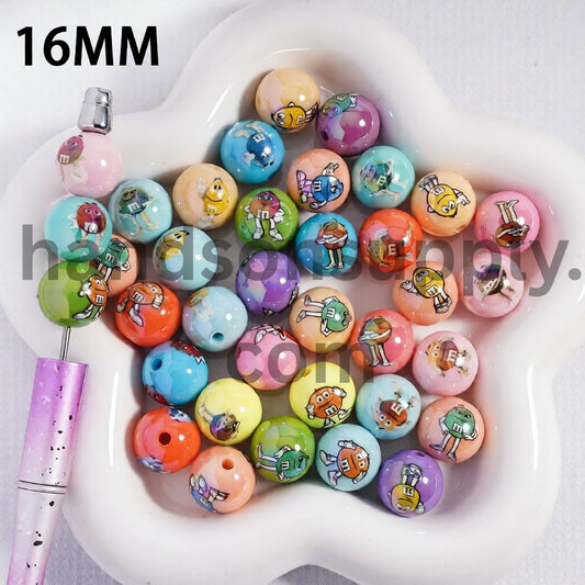 Candy Chip Pattern Print Multi Color Shiny Round Acrylic Beads Bracelet 16mm Random Mix