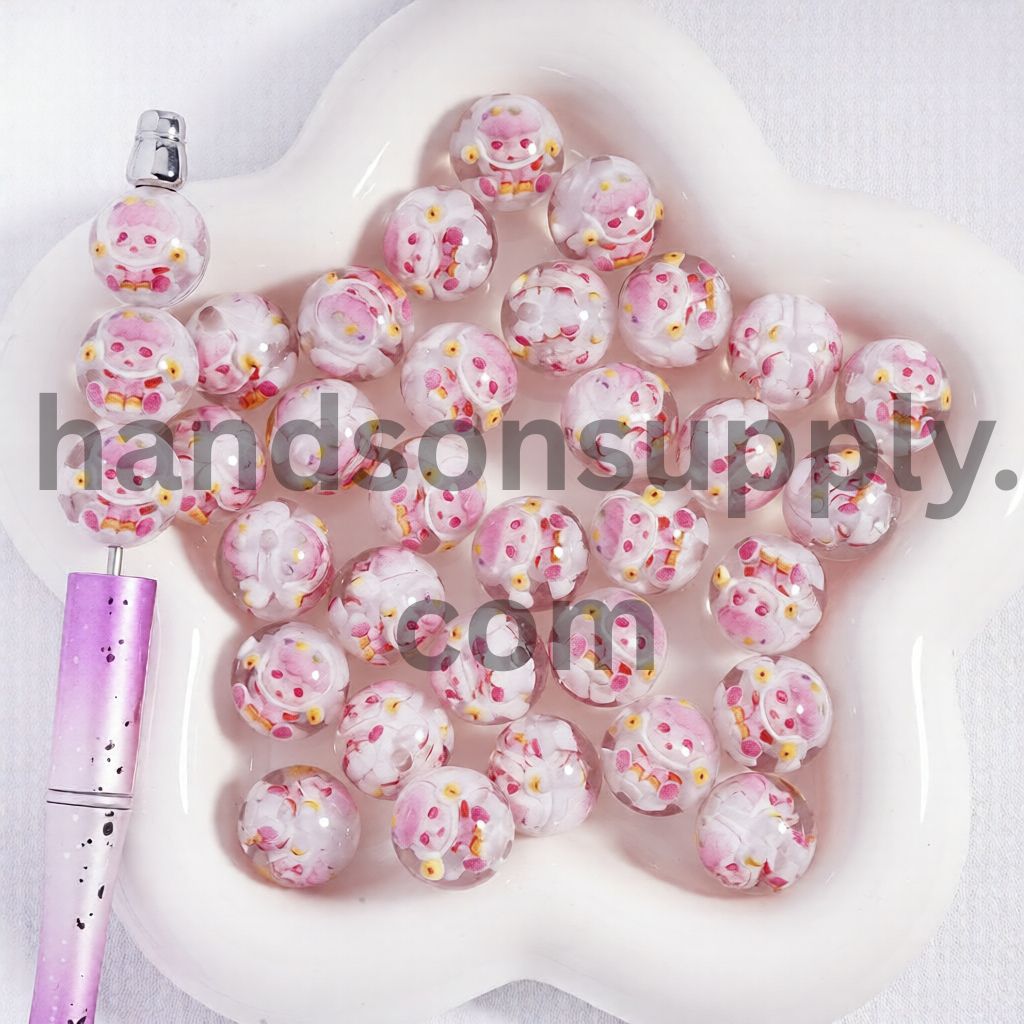 Cute Pink Baby Girl with Translucent Glitter Inside Round Acrylic Beads For Bracelet 16MM