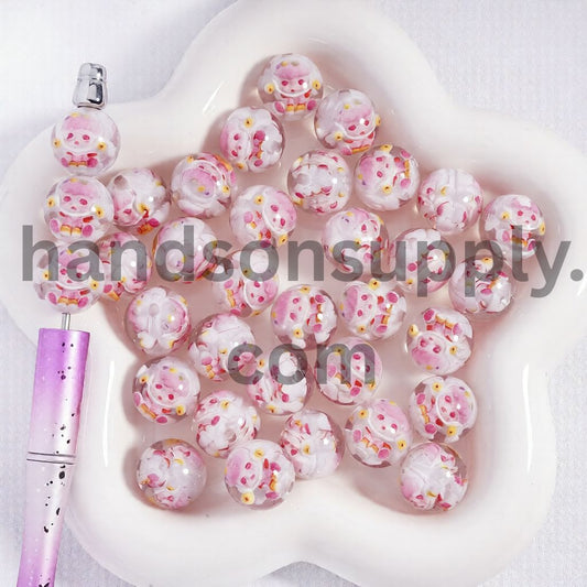 Cute Pink Baby Girl with Translucent Glitter Inside Round Acrylic Beads For Bracelet 16MM
