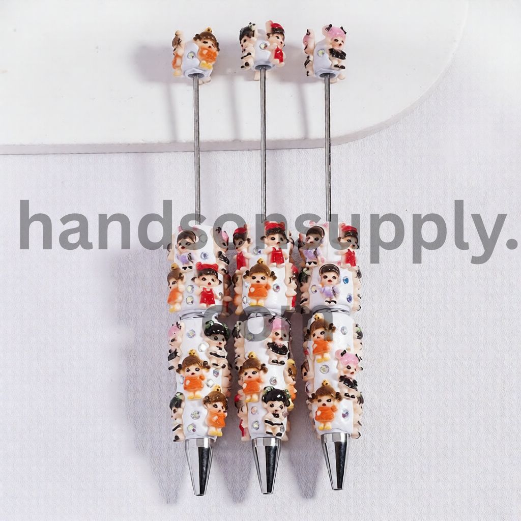 Cute Charming Stylish Baby Girl Beadable Clay Pens with AB Rhinestones and White Pearl