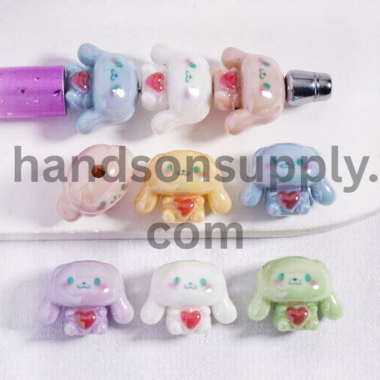 Cute Multi‑Color Pup Dog Holding Red Heart Acrylic Bead Random Mix