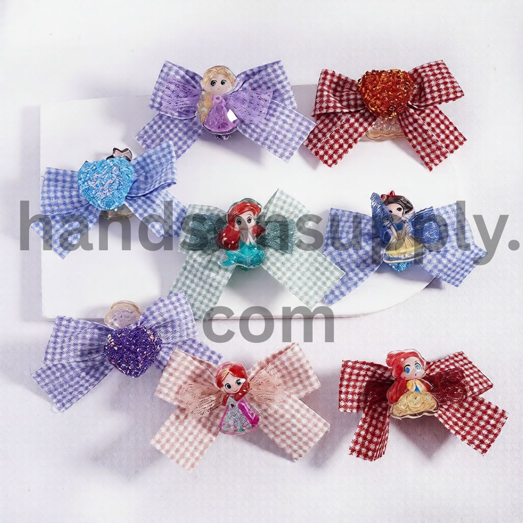 Cute Mini Doll Charms with Gingham Bow Ribbon Sugar Heart with Glitter Acrylic Beautiful Princess Series Random Mix Jewelry Accessories (The Bowtie is around 83MM Wide)