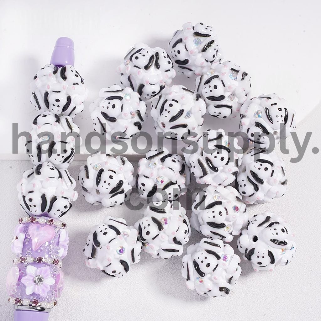 White & Black Beagle Dog Sitting Pose & Multi‑Color AB Rhinestones Round Clay Beads 20MM