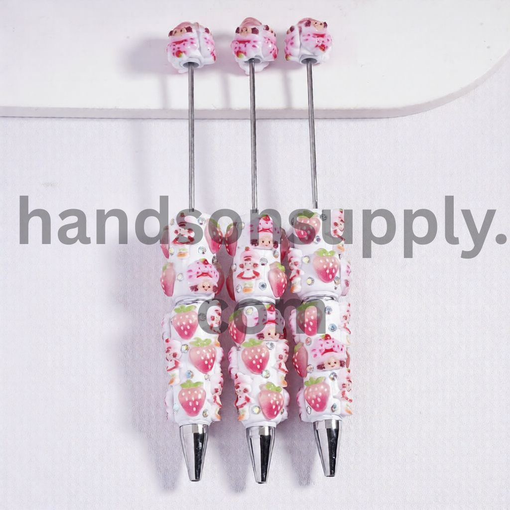 Strawberry & Berry Girl Designs, with Multi Color AB Rhinestones Beadable Clay Pens