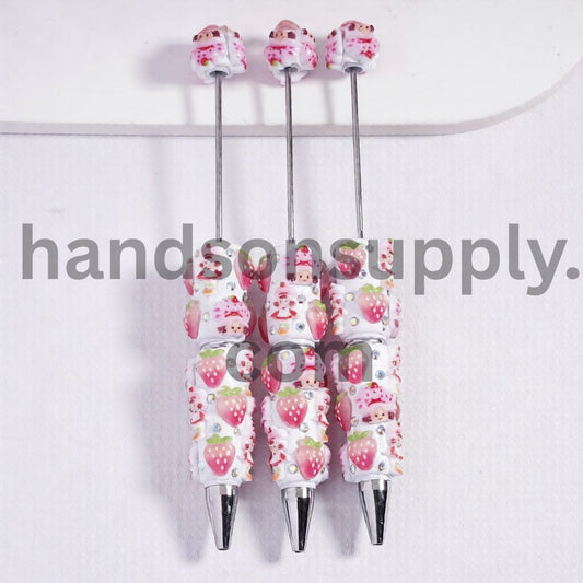 Strawberry & Berry Girl Designs, with Multi Color AB Rhinestones Beadable Clay Pens