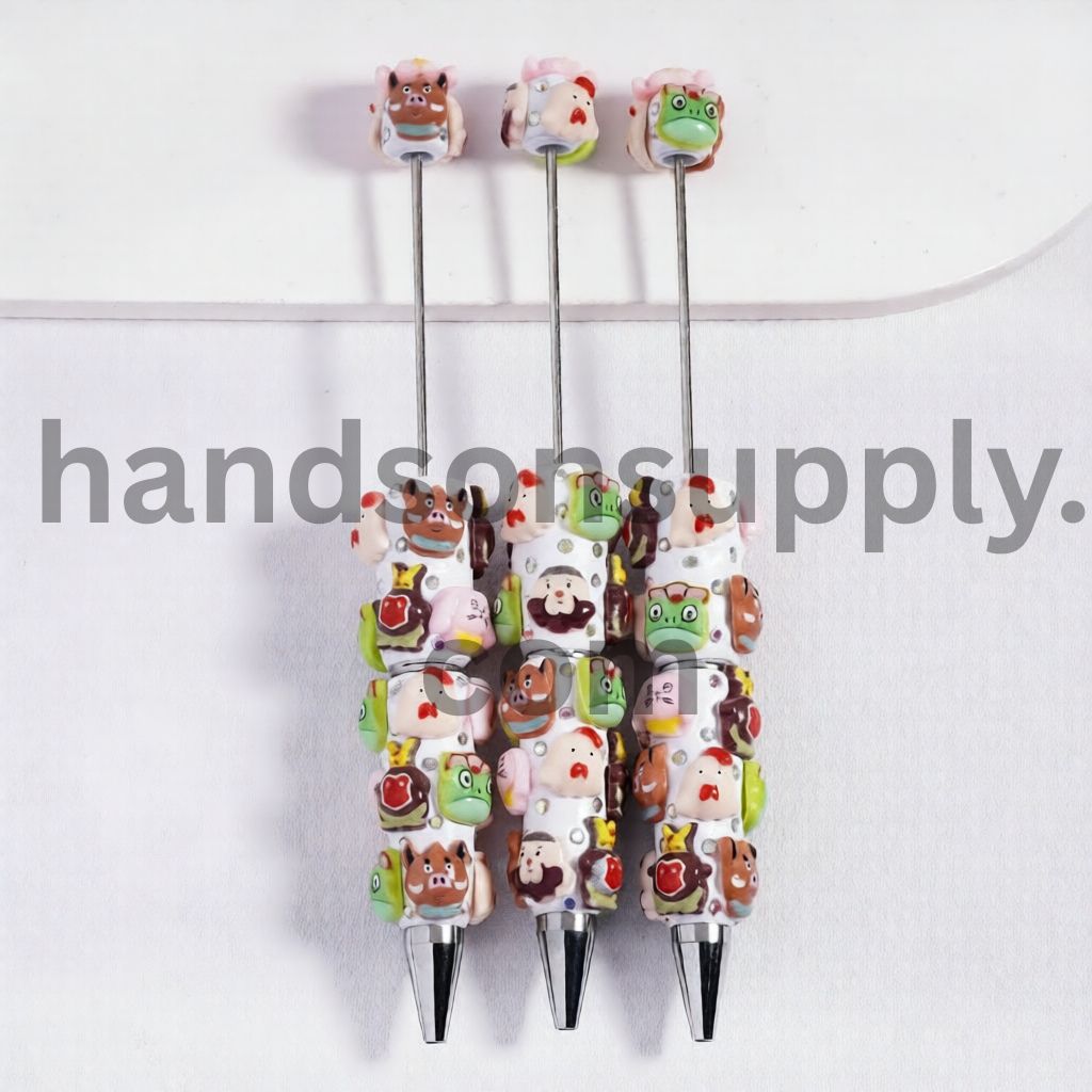 Fun Design Kind‑Hearted Lowly Animals Faces with Sparkling Multi‑Color AB Rhinestones Beadable Clay Pens