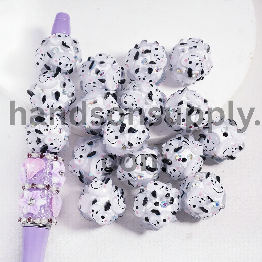 Shy Beagle Dog with Black Ears & Multi‑Color AB Rhinestones, Round Clay Beads 20MM