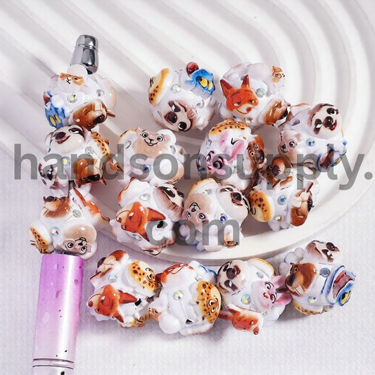 Crazy Animal Faces City Character Mix with Sparkling AB Rhinestones Clay Beads 22MM