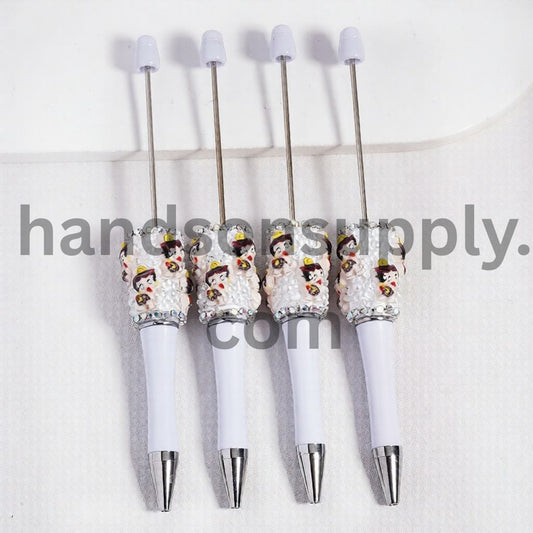 Old Girl Character Sugar Beadable Clay Pens with White Pearls and AB Rhinestone Chains