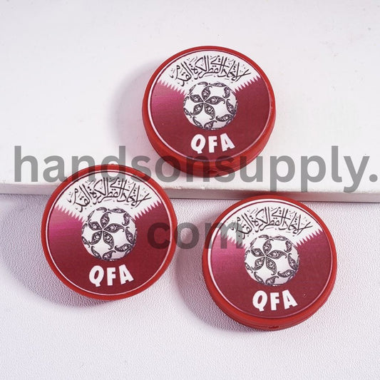 Qatar Football Soccer Team Design Print Flat Round Shape Silicone Focal Beads