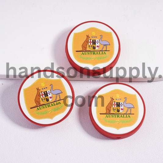 Australia Football Soccer Team Sport Theme Print Flat Round Shape Silicone Focal Beads