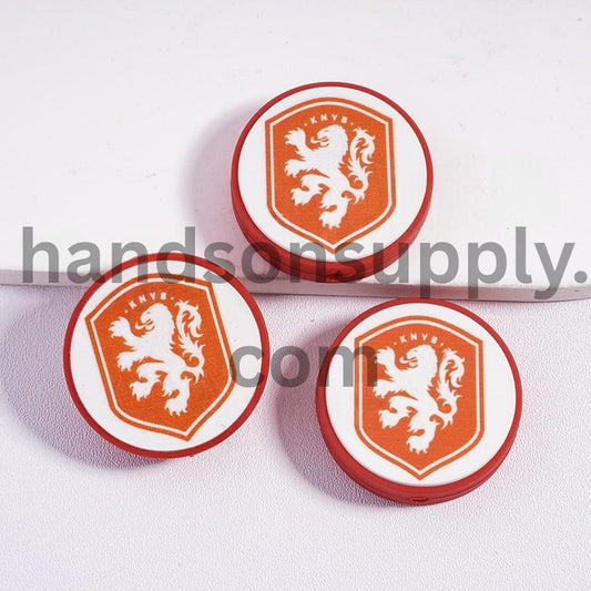 Netherlands Football Soccer Sport Theme Team Print Flat Round Shape Silicone Focal Beads