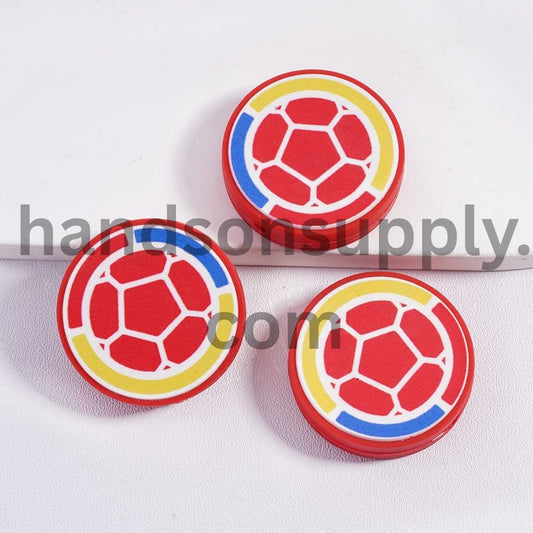 Colombia Football Soccer Team Sport Theme Print Flat Round Shape Silicone Focal Beads