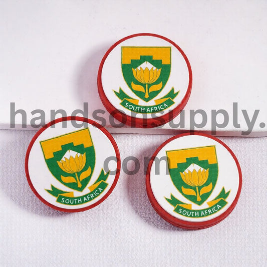 South Africa Football Soccer Team Sport Theme Print Flat Round Shape Silicone Focal Beads