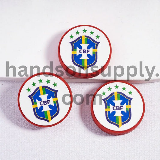 Brazil Football Soccer Team Sport Theme Print Flat Round Shape Silicone Focal Beads