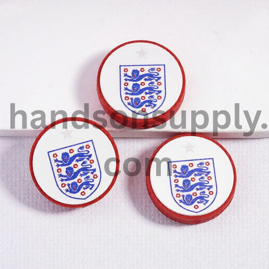 England Football Soccer Team Sport Theme Print Flat Round Shape Silicone Focal Beads
