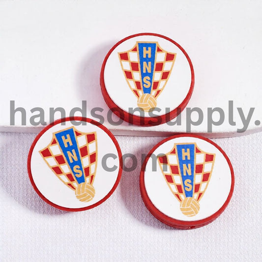 Croatia Football Soccer Team Sport Theme Print Flat Round Shape Silicone Focal Beads