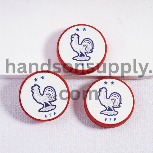 France Football Soccer Team Sport Theme Print Flat Round Shape Silicone Focal Beads