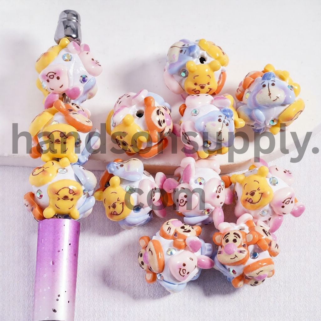 Classic Cartoon Animation Character Faces Series and AB Rhinestones, Round Shape Clay Beads 20MM