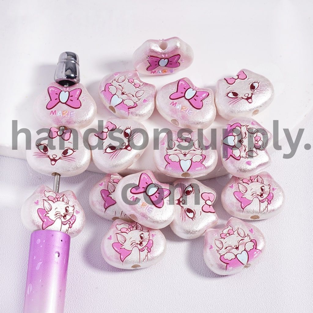 Concavo‑Convex Beautiful Girl & Cat Characters in Glossy Aluminium Foil Effect Acrylic Beads 15*20MM Random Mix
