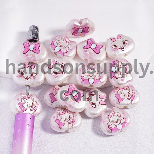 Concavo‑Convex Beautiful Girl & Cat Characters in Glossy Aluminium Foil Effect Acrylic Beads 15*20MM Random Mix