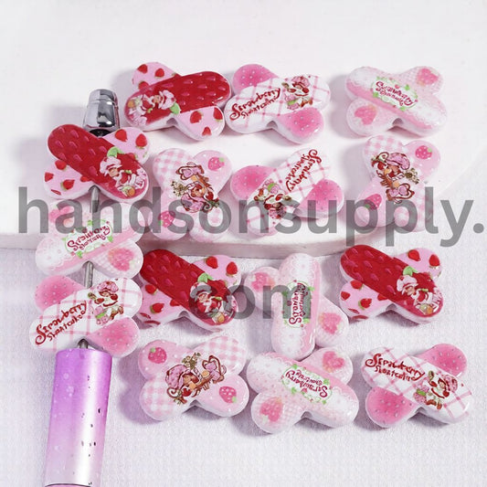 Concavo‑Convex Berry Girl Series Print in “X” Shape Acrylic Beads 17×22MM Random Mix