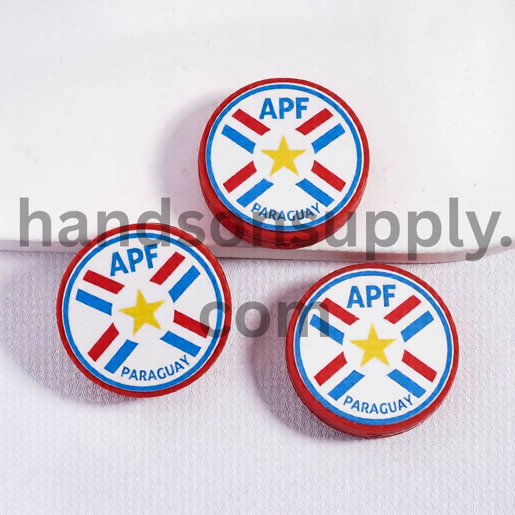 Paraguay Football Soccer Team Sport Theme Print Flat Round Shape Silicone Focal Beads