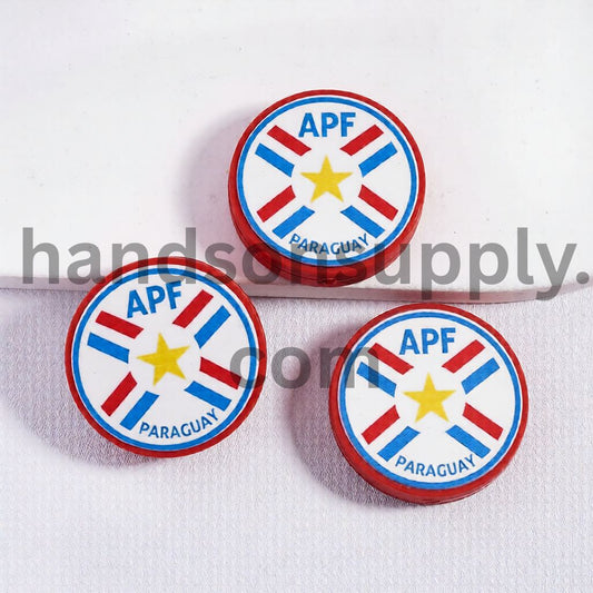 Paraguay Football Soccer Team Sport Theme Print Flat Round Shape Silicone Focal Beads