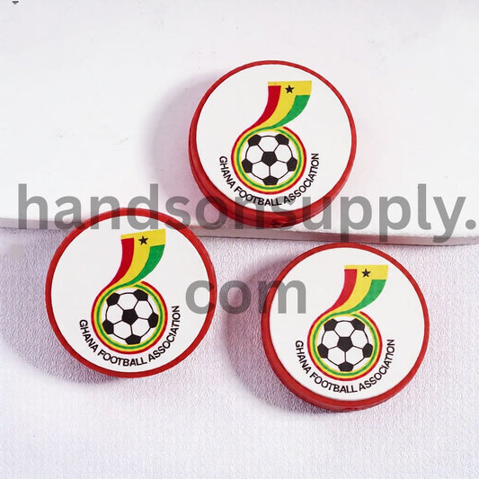 Ghana Football Soccer Team Sport Theme Print Flat Round Shape Silicone Focal Beads