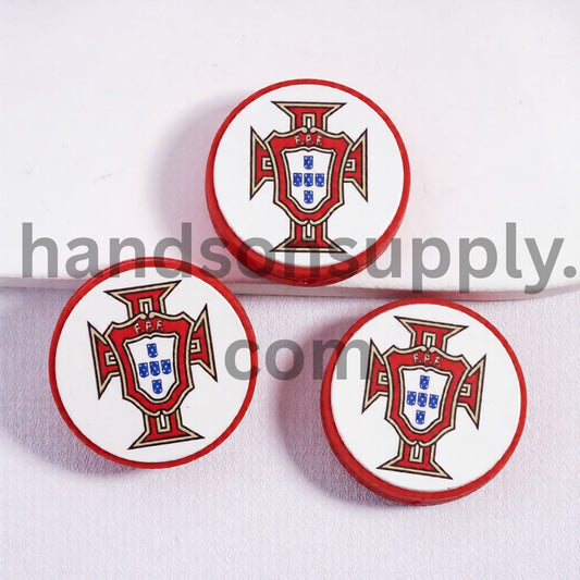 Portugal Football Soccer Team Sport Theme Print Flat Round Shape Silicone Focal Beads