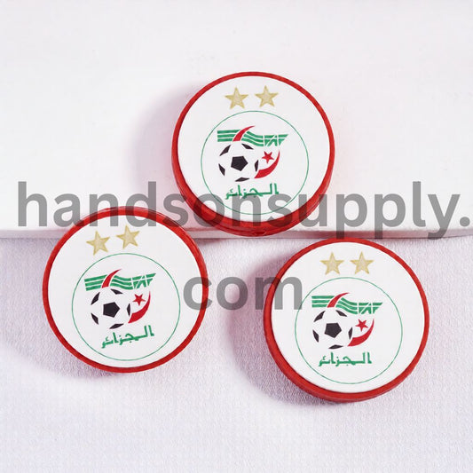 Algeria Football Soccer Team Sport Theme Print Flat Round Shape Silicone Focal Beads