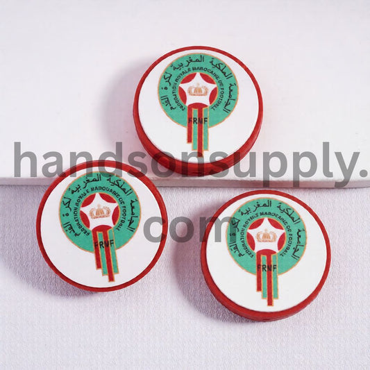 Morocco Football Soccer Sport Theme Team Print Flat Round Shape Silicone Focal Beads