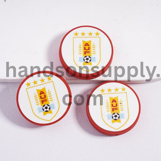 Uruguay Football Soccer Team Sport Theme Print Flat Round Shape Silicone Focal Beads