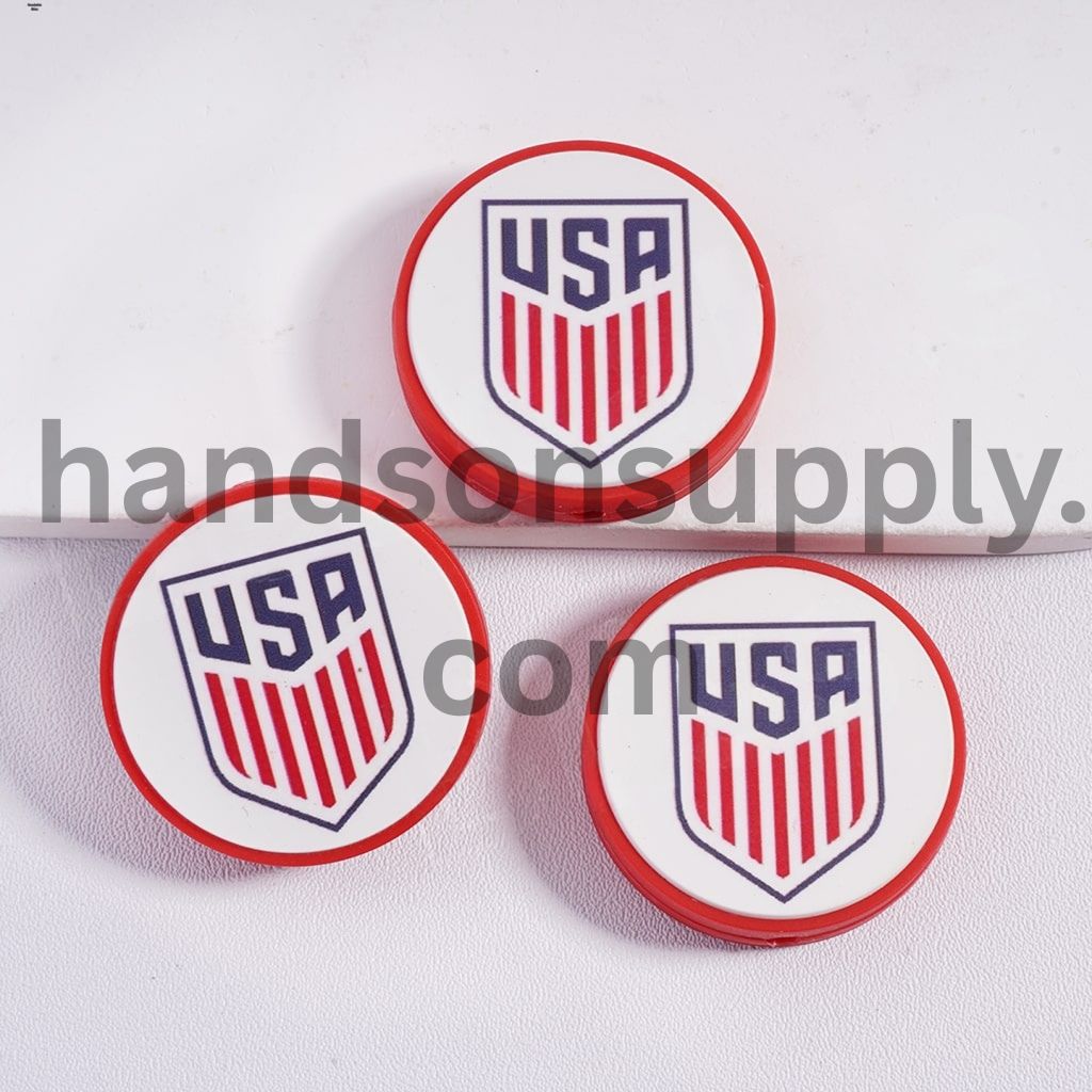 USA Football Soccer Team Sport Theme Print Flat Round Shape Silicone Focal Beads