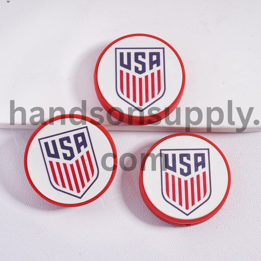 USA Football Soccer Team Sport Theme Print Flat Round Shape Silicone Focal Beads