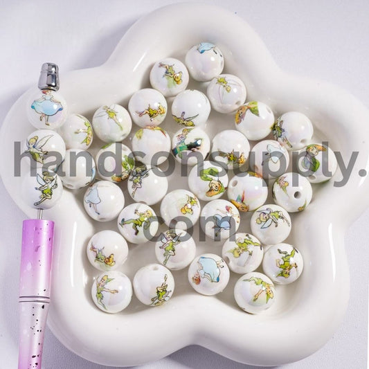 UV Coated Flying Boy Character Series Printed Round Acrylic Beads for Bracelet 16MM, Random Mix